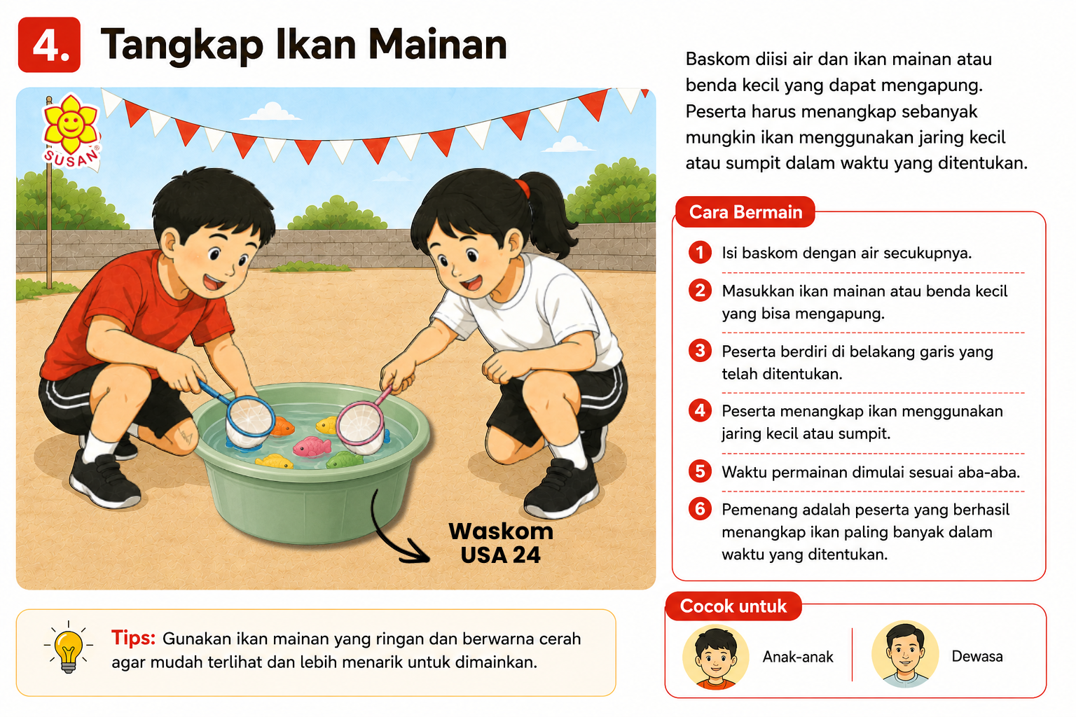 Tangkap Ikan Mainan ke baskom